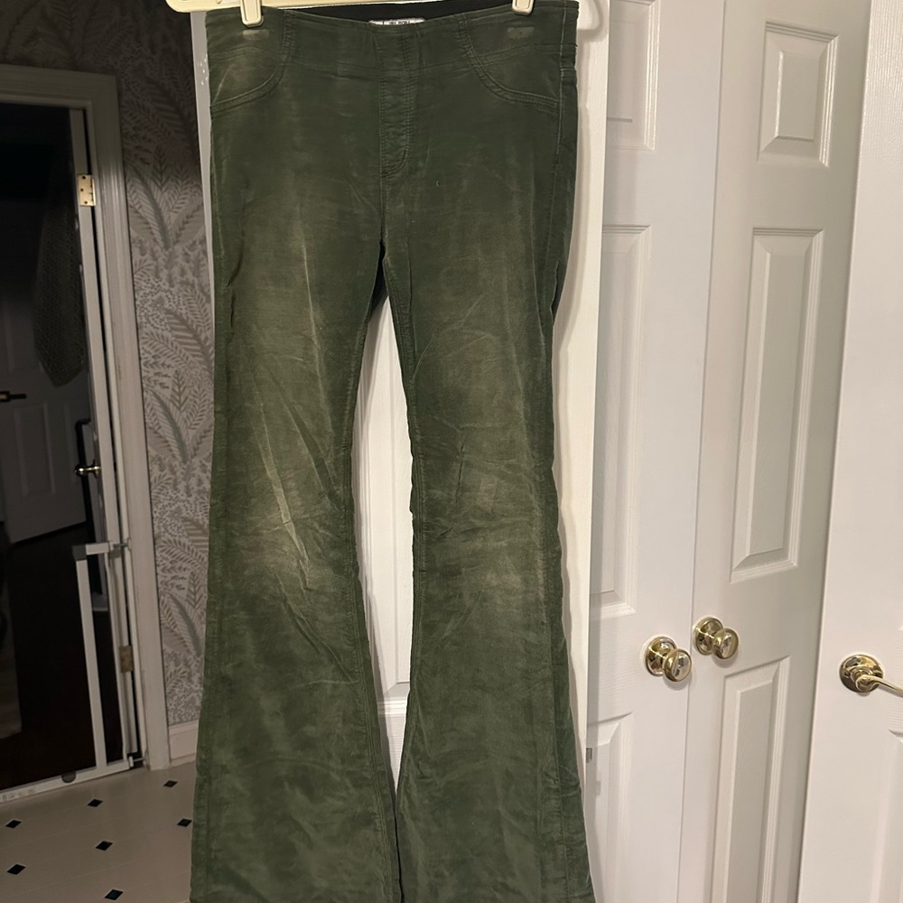 Free People Wide Leg Pull on Cords in Olive Green